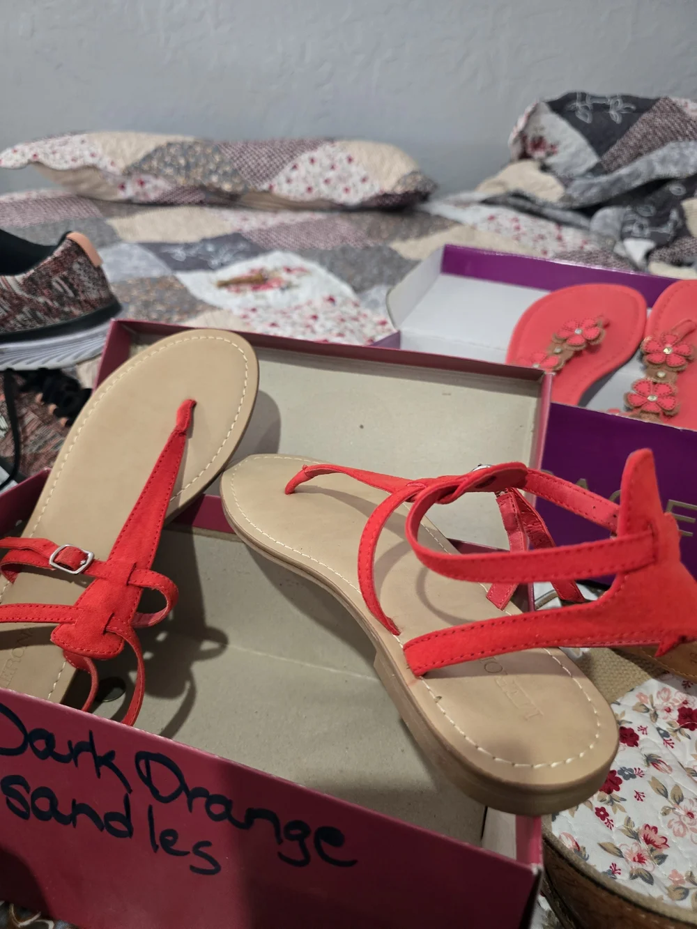 Women’s Red Suede T-Strap Sandals